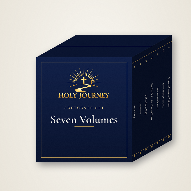 Holy Journey 7-volume set, softcover, gold logo on navy