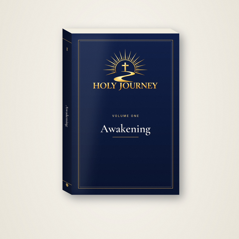 Holy Journey Volume 1: Awakening, softcover, gold logo on navy